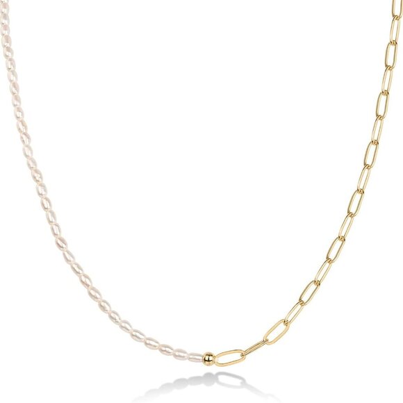 14K-18K Gold Plated Dainty Pearl Necklaces for Women - Station Beaded Choker Pap